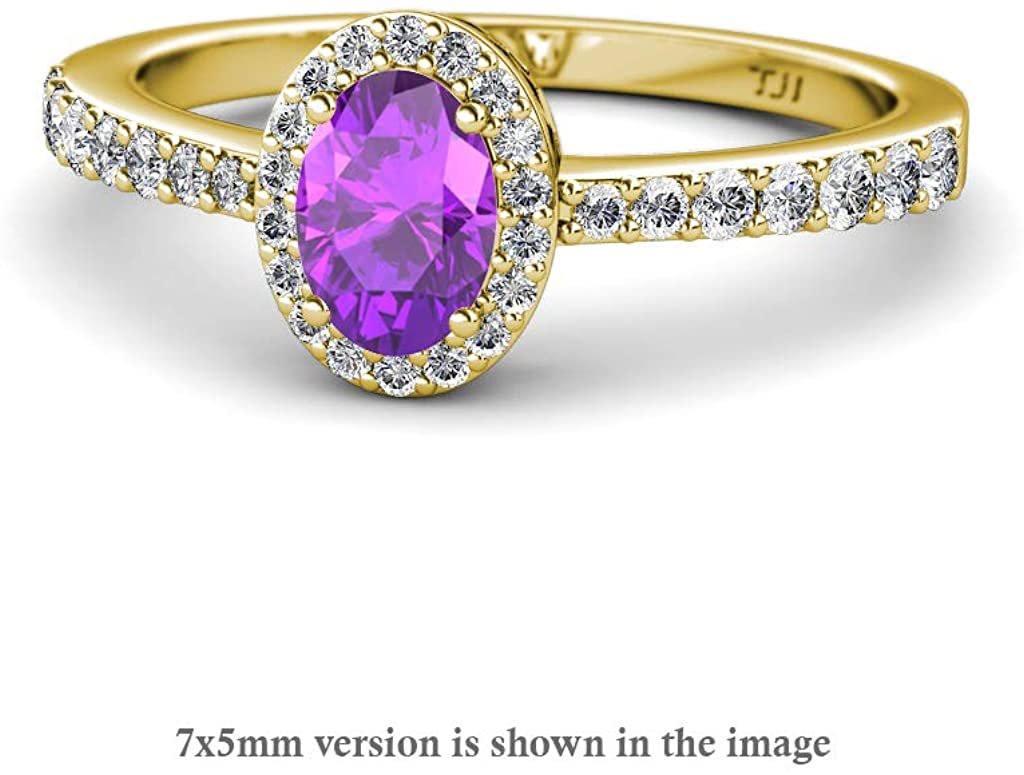 Oval Amethyst & Natural Diamond Halo Engagement Ring 14K Yellow Gold B7949