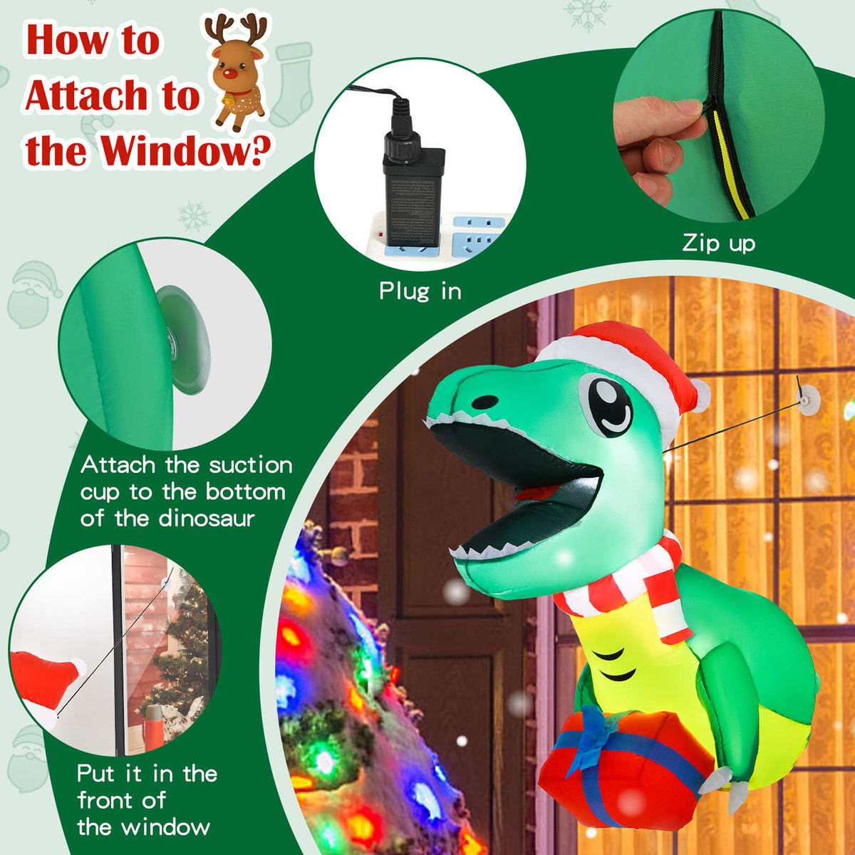 Christmas Inflatable Dinosaur Hanging Window Decoration A610084