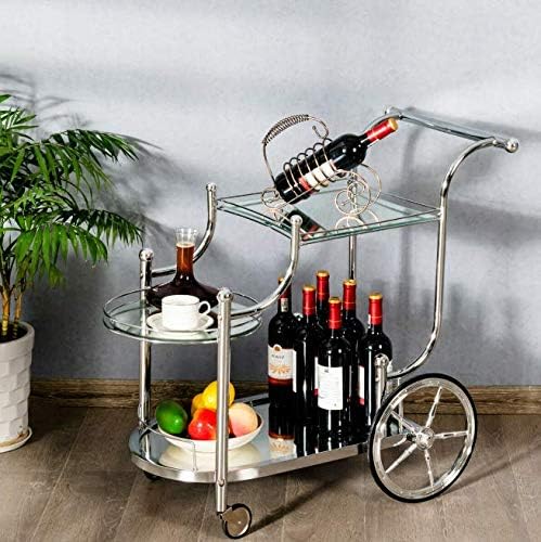 Beverage Cart with Glass Shelves and Metal Frame N6457