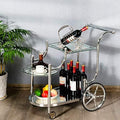 Beverage Cart with Glass Shelves and Metal Frame N6457