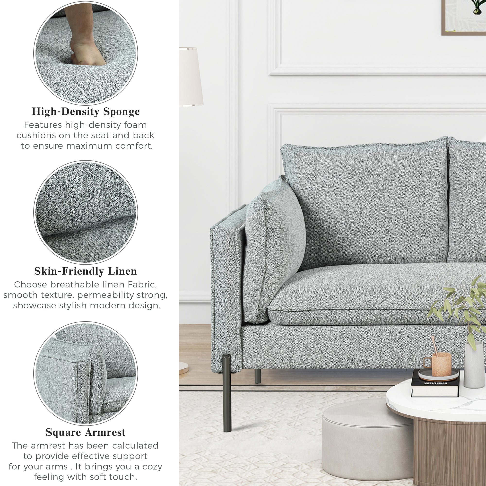Linen Fabric Loveseat Couch Y15495