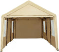 Beige 10x20ft Car Canopy with Transparent Windows Removable Sidewalls & Doors X402398
