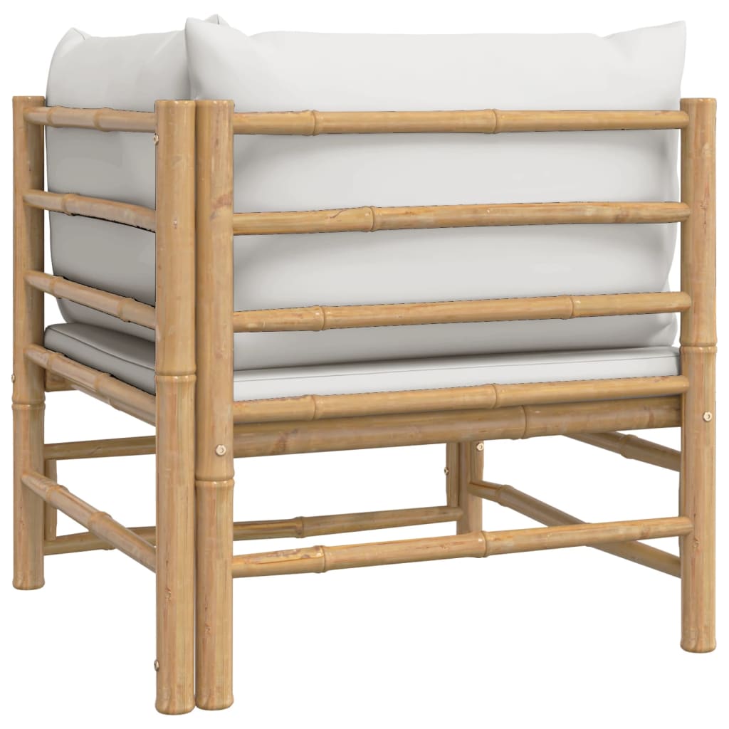 Bamboo Patio Corner Sofa with Gray Cushions Y809398