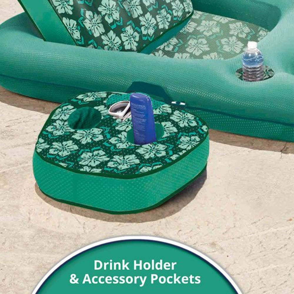 Navy Aqua White Stripe Inflatable Pool Float Lounge with Sunshade Canopy and Cupholder G18465
