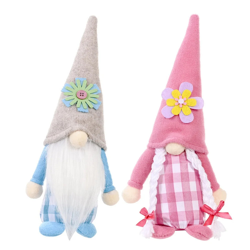 2pcs Flower Hat Faceless Doll Spring Gnome Elf Doll Handmade Rudolph Dwarf Doll W251