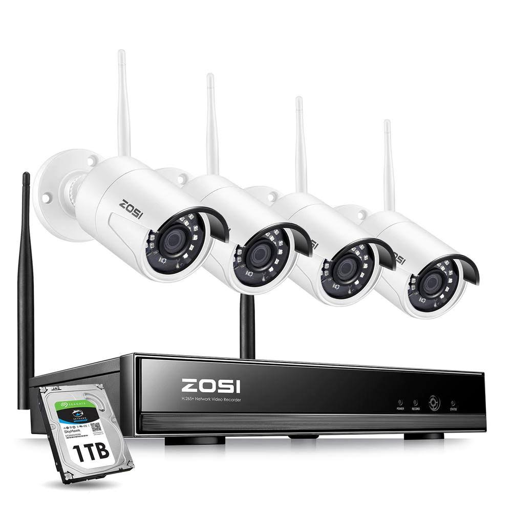 White 8-Channel NVR Security Camera System with 4 Wireless Bullet Cameras B253