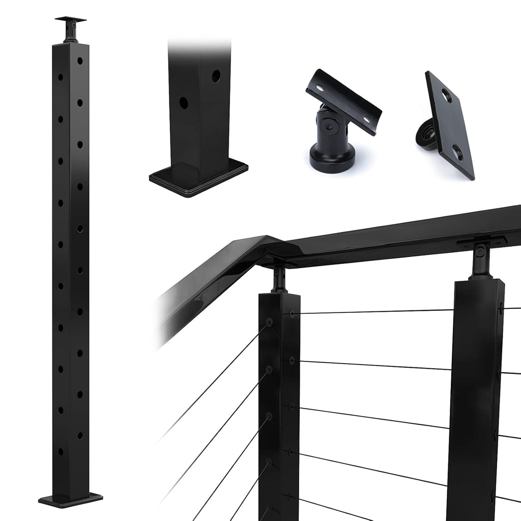 Black Square Pre-Drilled Cable Railing Corner Post J328