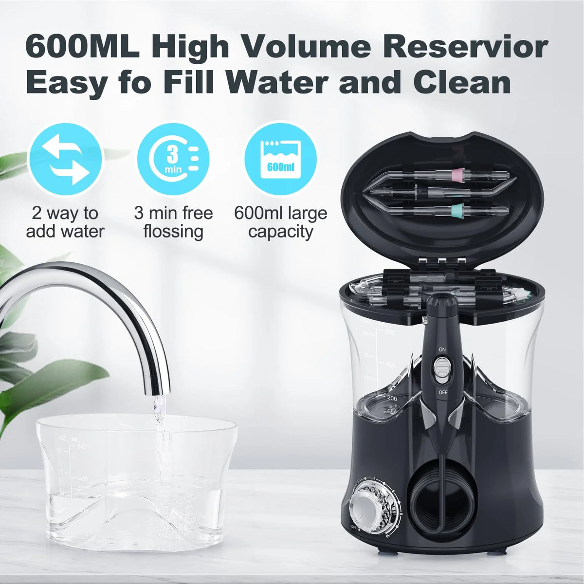 Water Flosser Oral Irrigator with 10 Pressures & 8 Tips, 600ml L5234