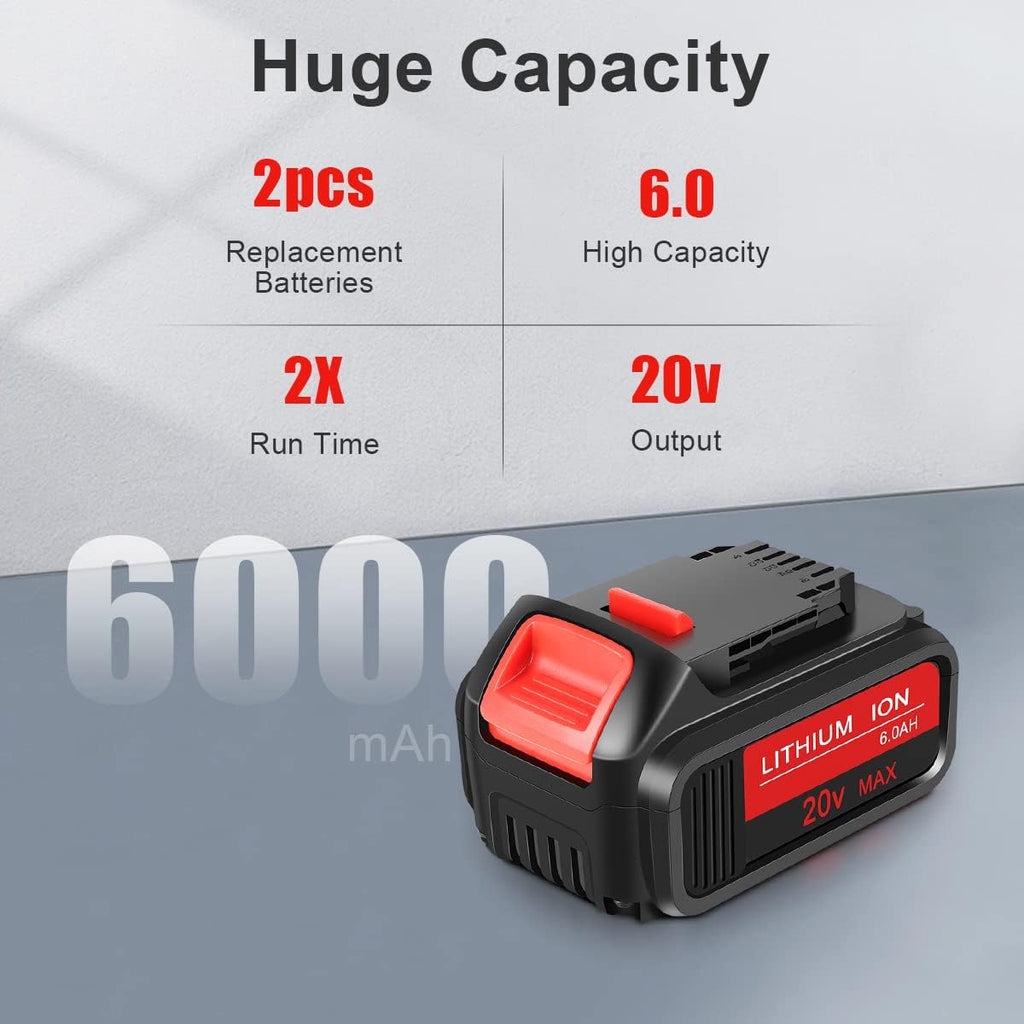 2 Packs 20V 6.0Ah Battery with LED Indicator Red K250286