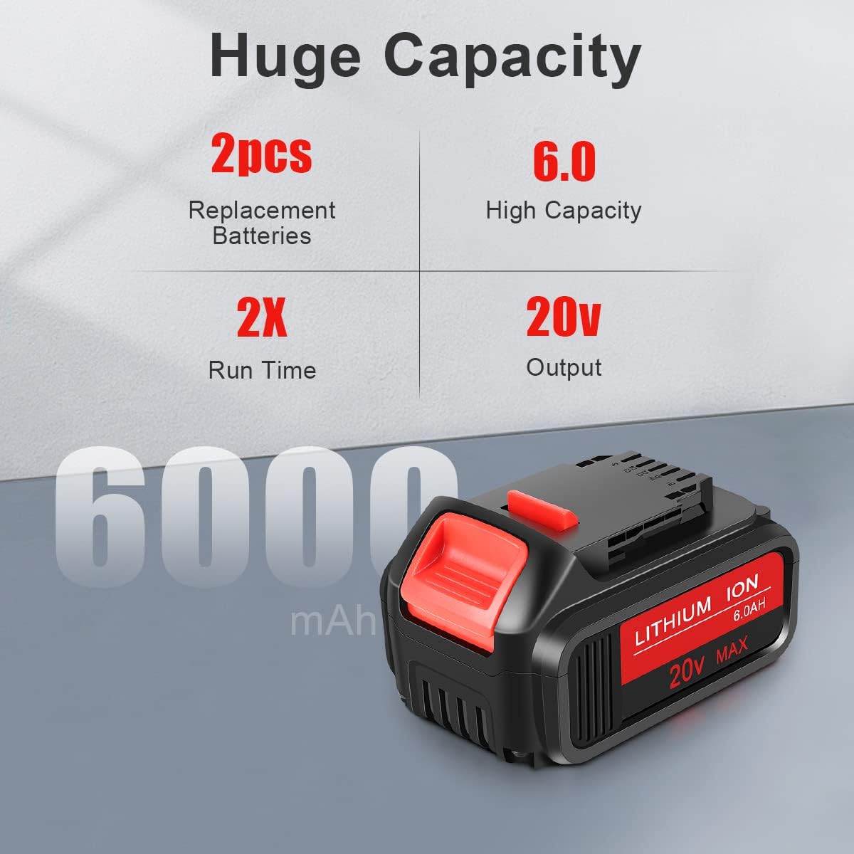 2 Packs 20V 6.0Ah Battery with LED Indicator Red K250286