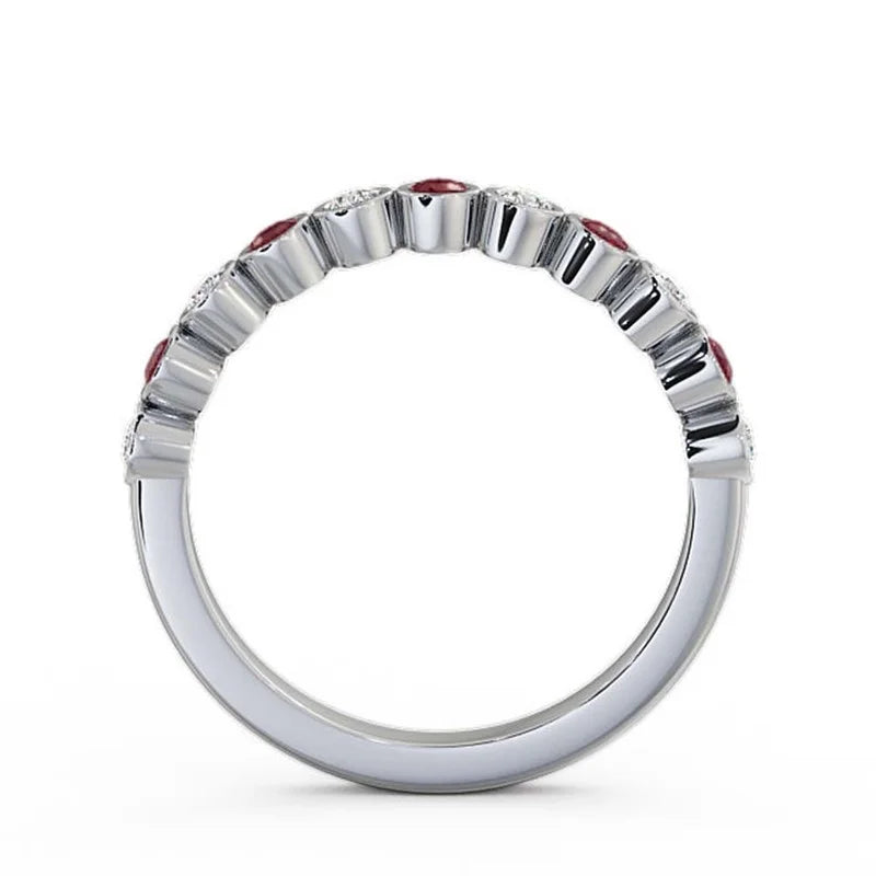 14K White Gold Eternity Band with Natural Diamond and Ruby E982