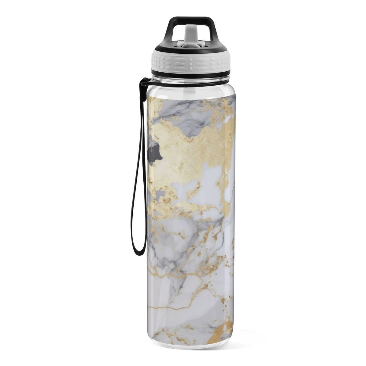 White and Black Golden Marble 32oz Tritan Leakproof Water Bottle with Straw I9032
