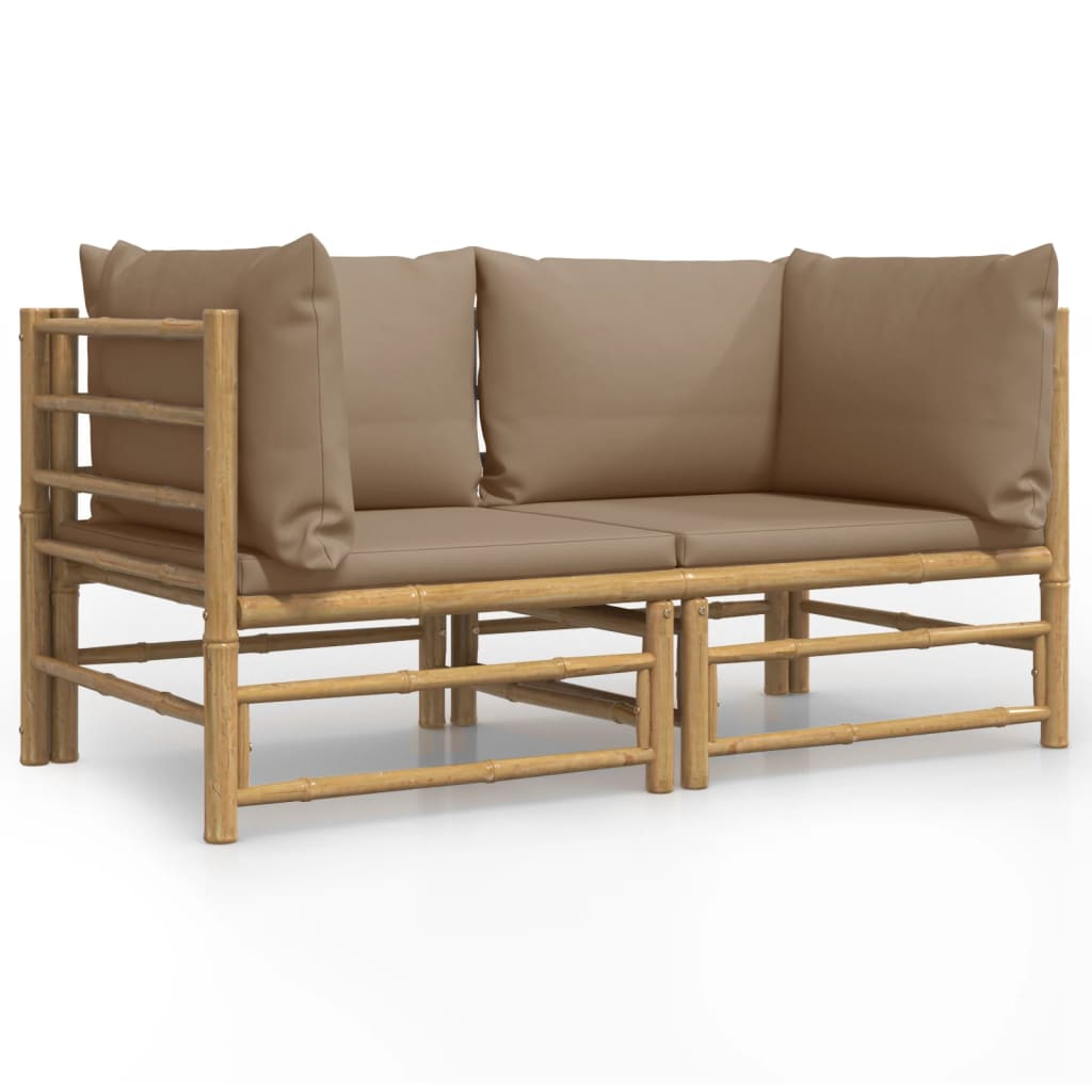 Patio Corner Sofas with Taupe Cushions 2 pcs Bamboo Z25543