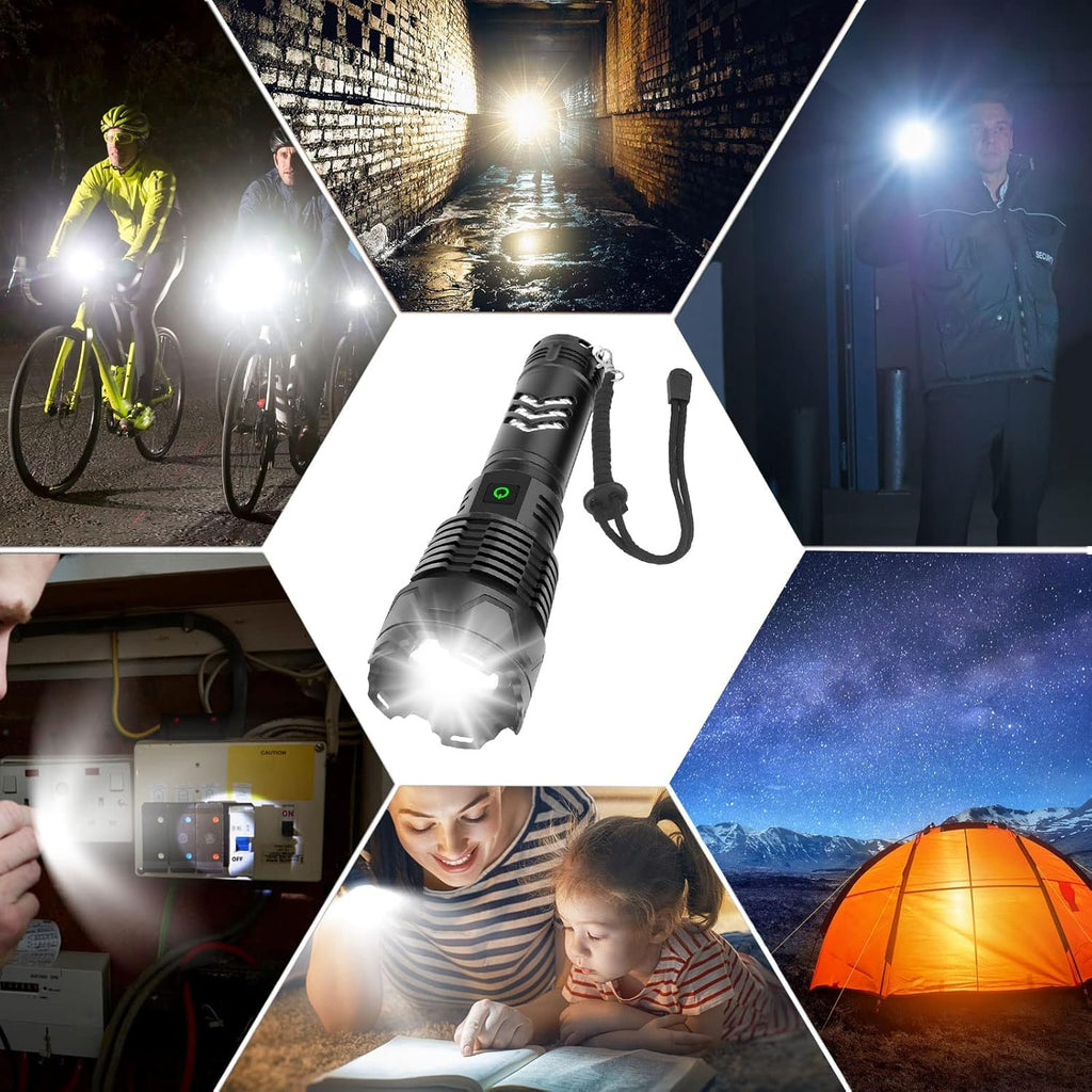 Rechargeable LED Tactical Flashlight, 120000 Lumen, USB Fast Charge, IPX6 Waterproof O262858