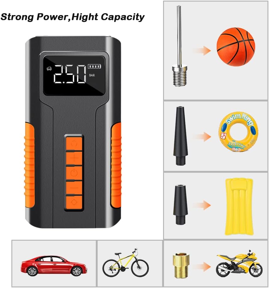 Portable Tire Inflator, 150 PSI Mini Air Compressor, 6000mAh Rechargeable Battery, Digital LCD Pressure Gauge, LED Flashlight, Pack of 2 V651827
