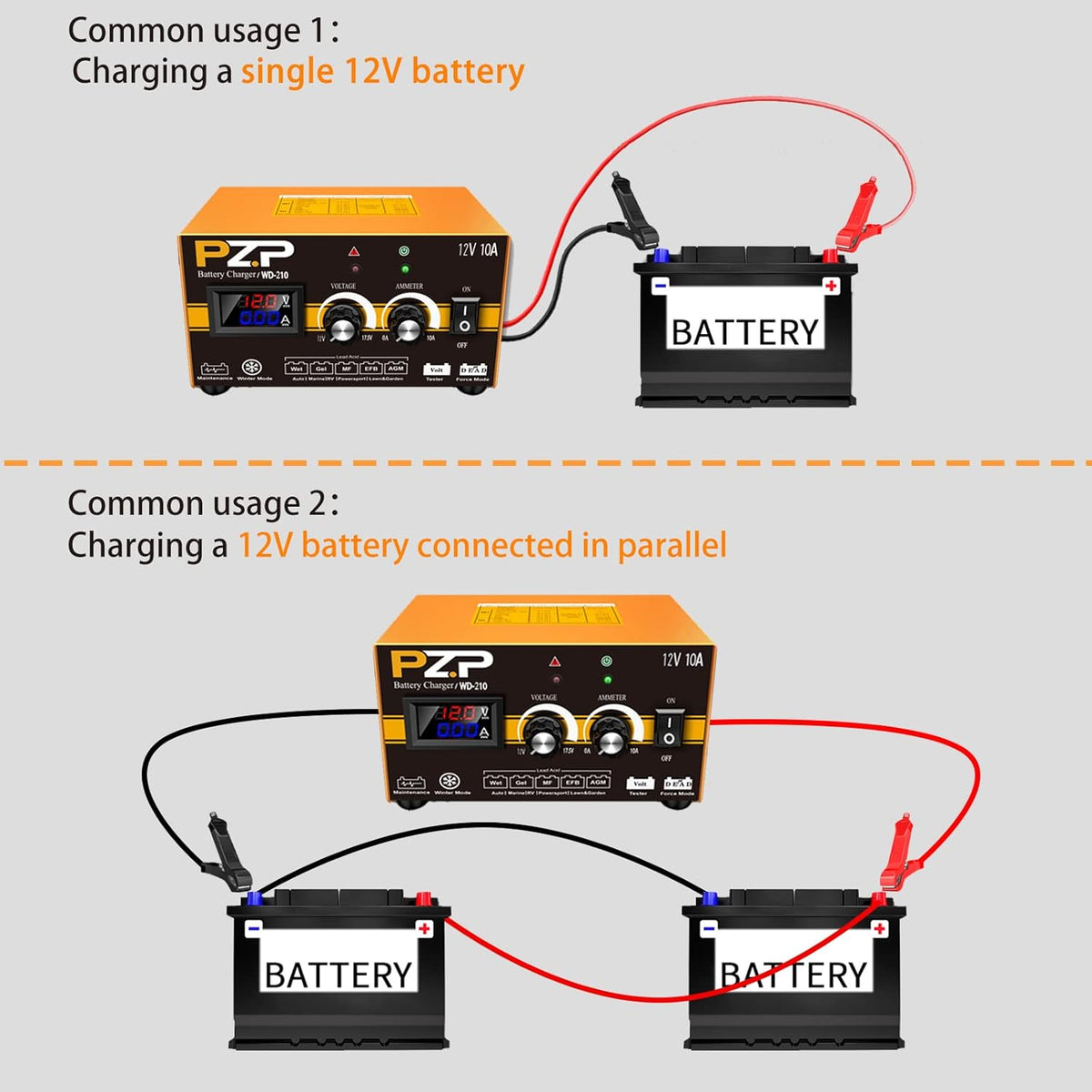 12 Volt 10A Smart Battery Charger with Adjustable Current and Voltage M761653