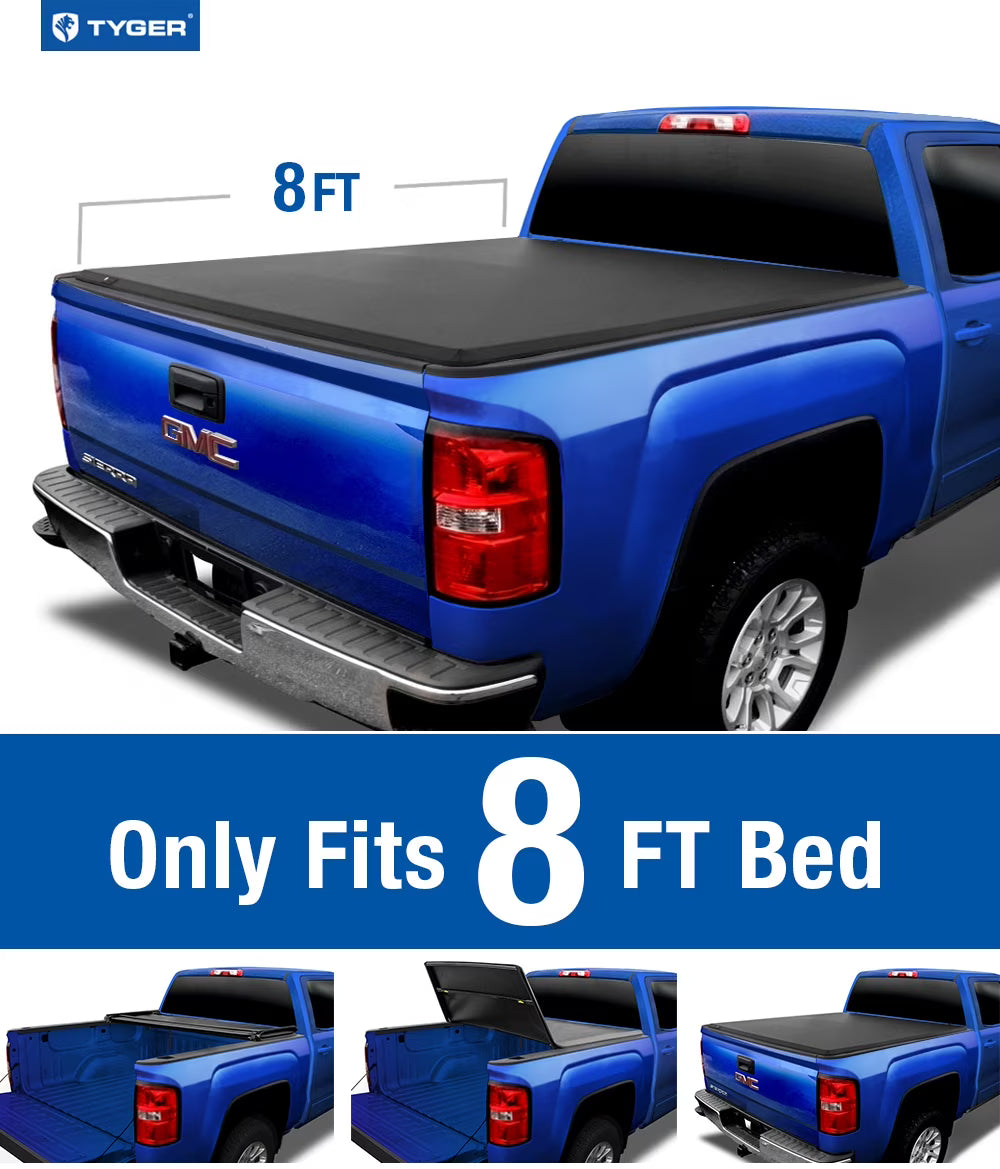 Soft Tri-fold Truck Bed Tonneau Cover for 2014-2018 Chevy Silverado GMC Sierra 1500; 2015-2019 2500 3500HD; 2019 LD / Limited | 8' (98") Bed P45378
