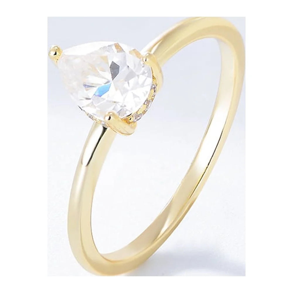 Water Drop Shaped White Zircon 14k Gold Plated 925 Sterling Silver Ring R641806