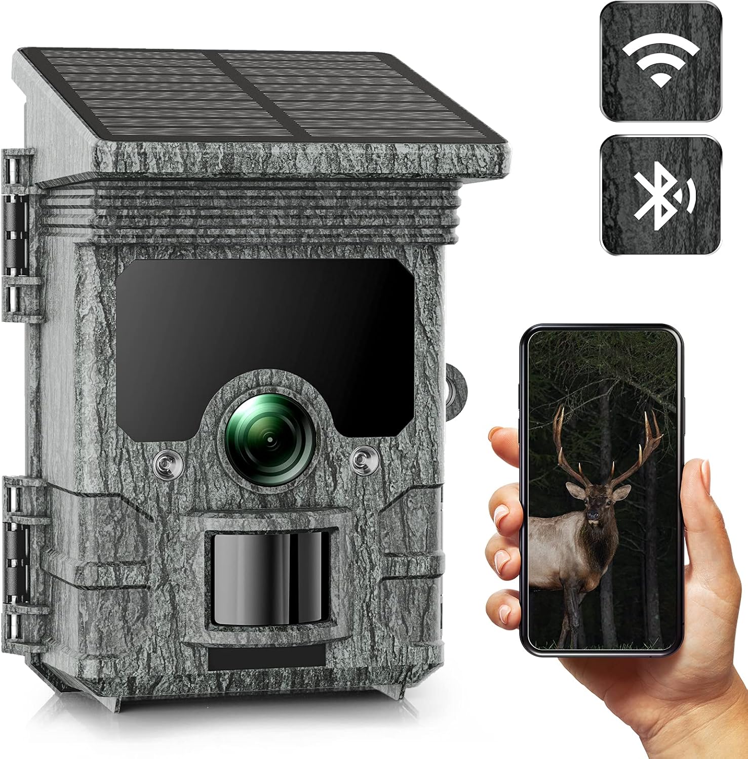 Black 4K 30MP WiFi Solar Powered Trail Camera with Night Vision Motion Activated IP66 Waterproof R364163