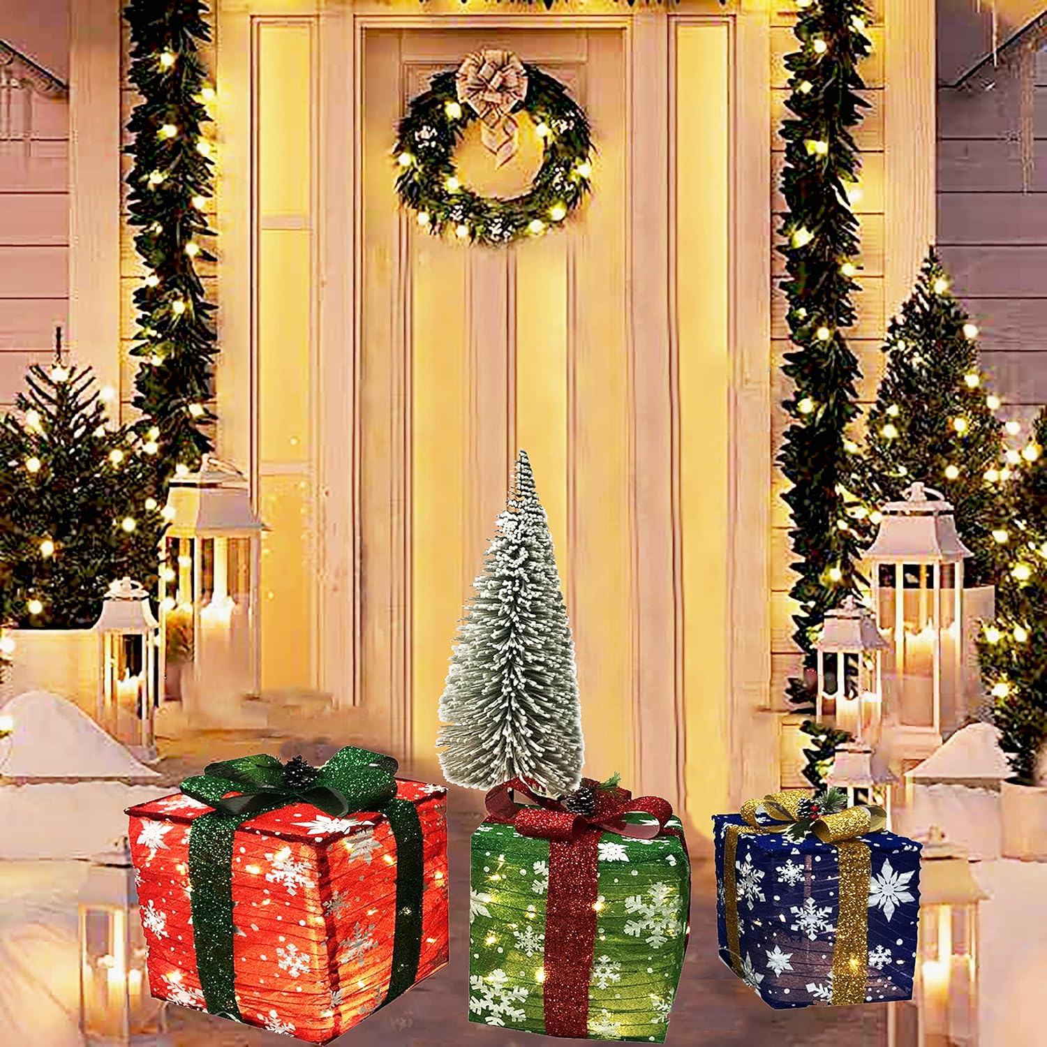 Set of 3 Christmas Lighting Shrink Gift Boxes with Waterproof Plug in Power Supply (Snowflake) Pack of 2 P44919