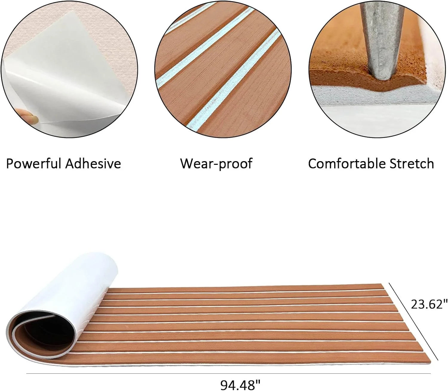 EVA Foam Boat Decking Sheets 23" x 94" - 7mm Thick Non-Slip Faux Teak Marine Flooring Mat K794495