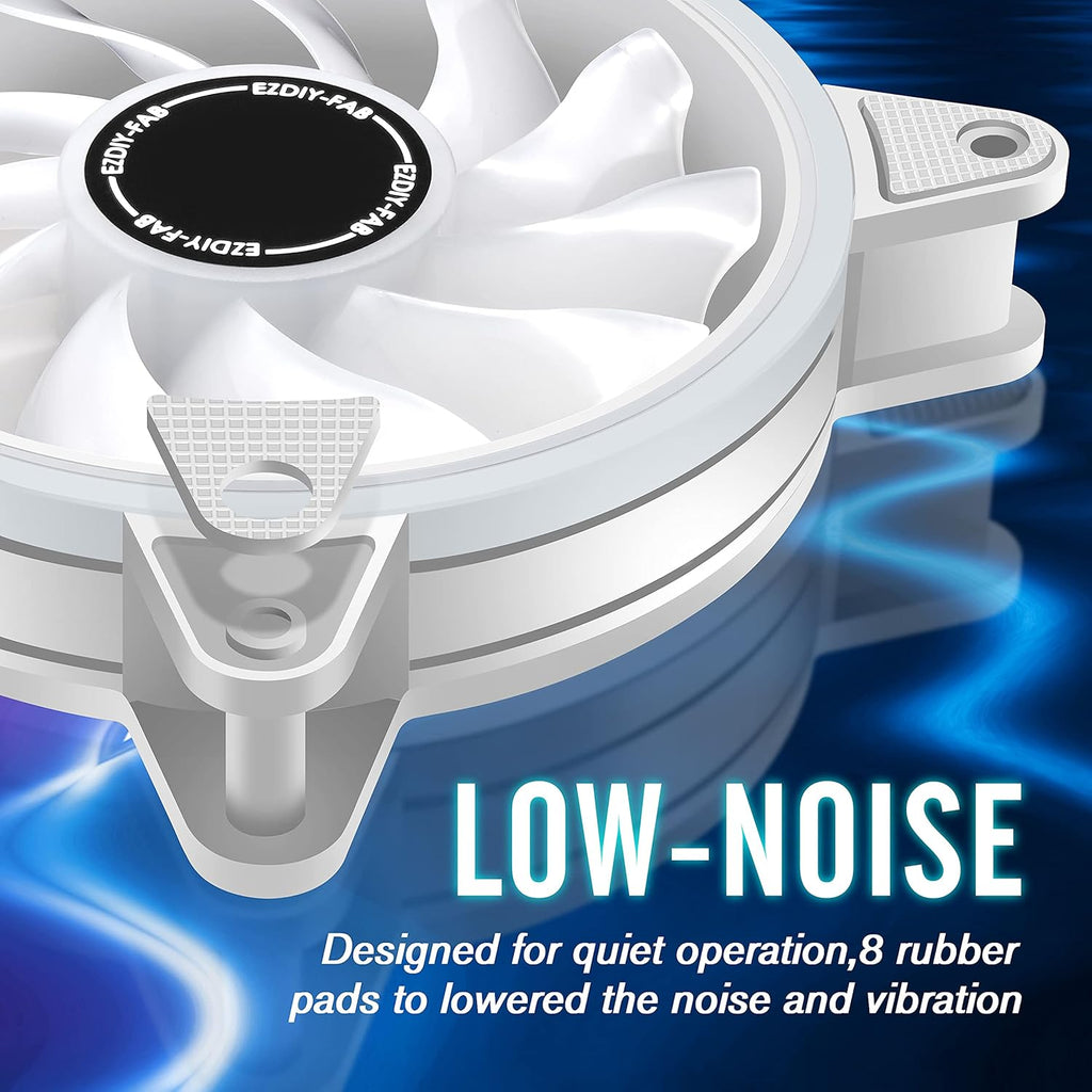 White 120mm RGB PWM Case Fan with Fan Hub, 5 Pack C24769