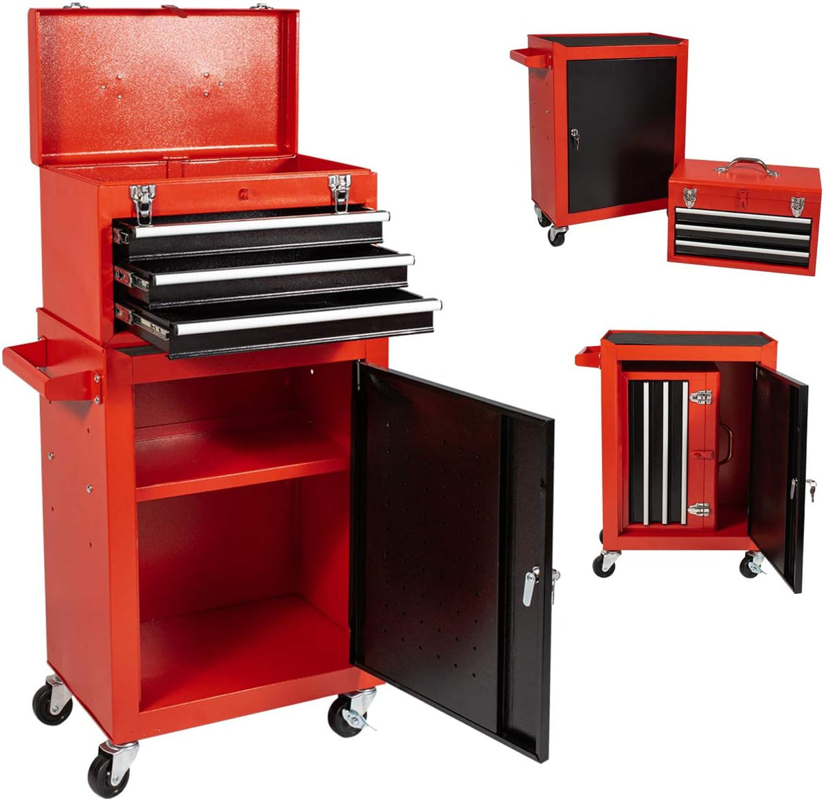Black & Red Rolling Tool Chest with 3 Drawers J809632