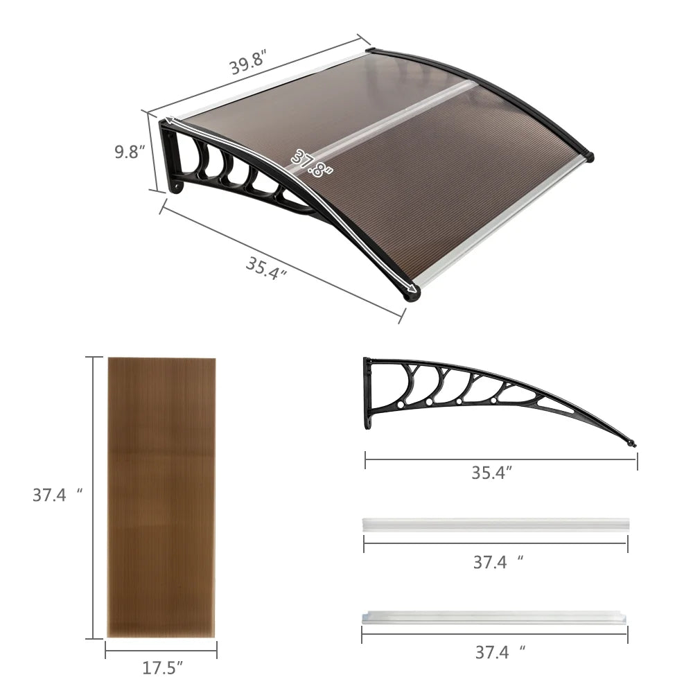 40"x40" Polycarbonate Door Canopy with Brown Board & Black Holder E4838