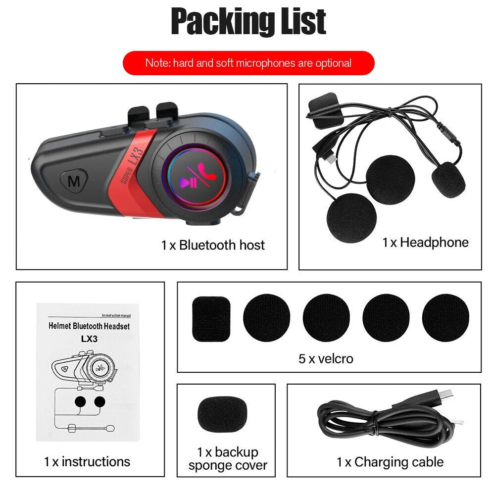 Red Wireless Bluetooth Motorcycle Helmet Headset Speaker J5188