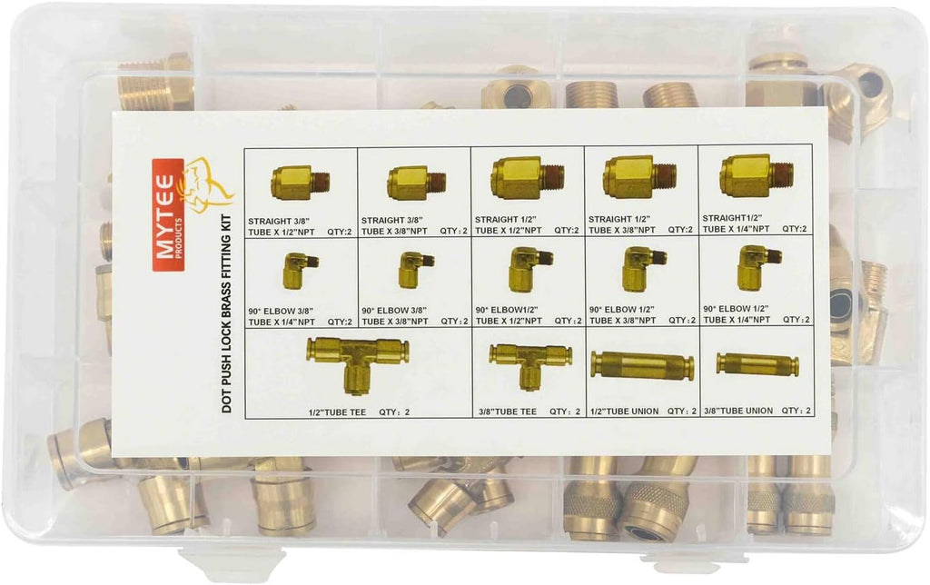 DOT Brass Push to Connect Air Brake Line Fittings Connector Kit 28-Piece A720307