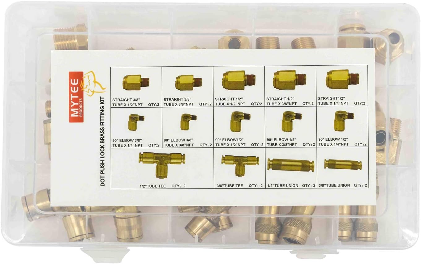 DOT Brass Push to Connect Air Brake Line Fittings Connector Kit 28-Piece A720307