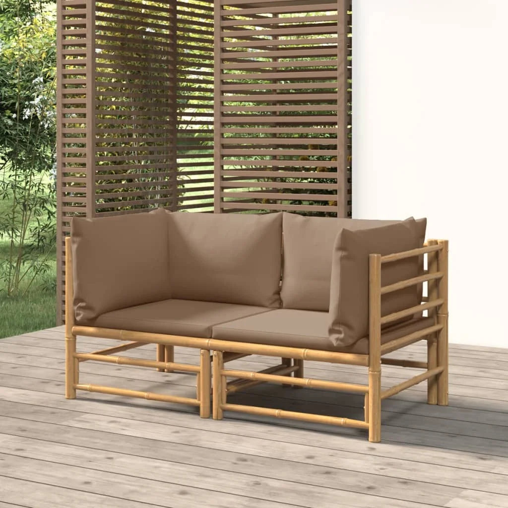 Patio Corner Sofas with Taupe Cushions 2 pcs Bamboo Z25543