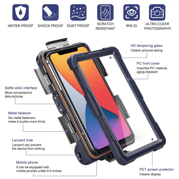 Waterproof Protective Case for Phones Up to 6.9 Inch with Lanyard U4434