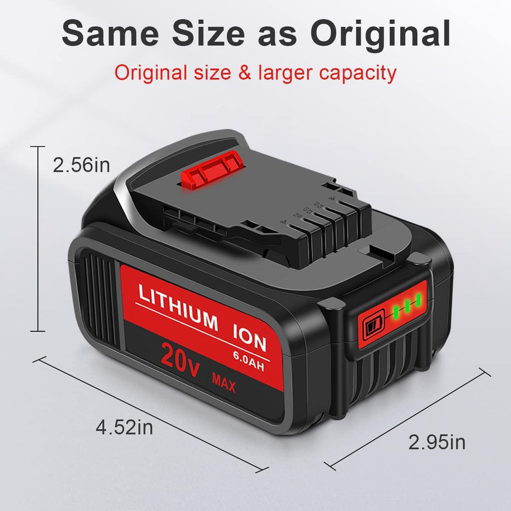 2 Packs 20V 6.0Ah Battery with LED Indicator Red K250286
