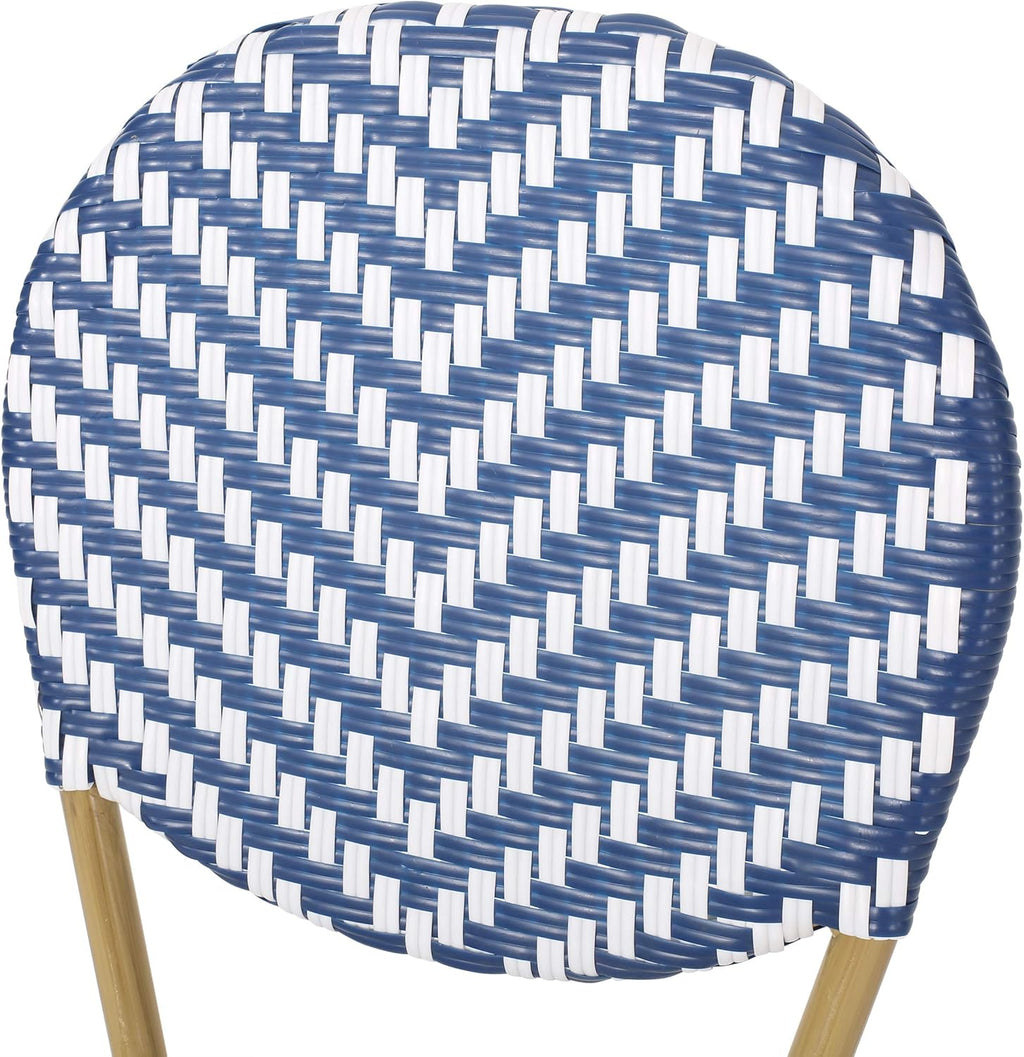 Navy Blue + White + Bamboo Finish Outdoor Bistro Chair B3031