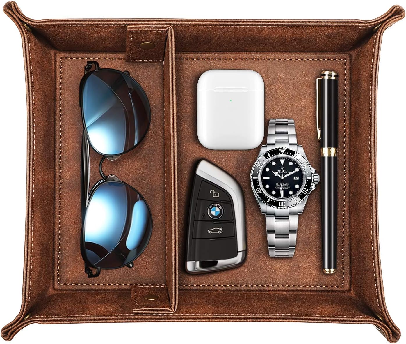 Black Valet Tray with Removable 2 Compartments S4308