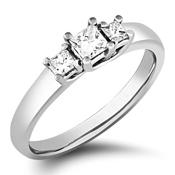 14K White Gold Three Stone Princess Cut Diamond Ring Z9256