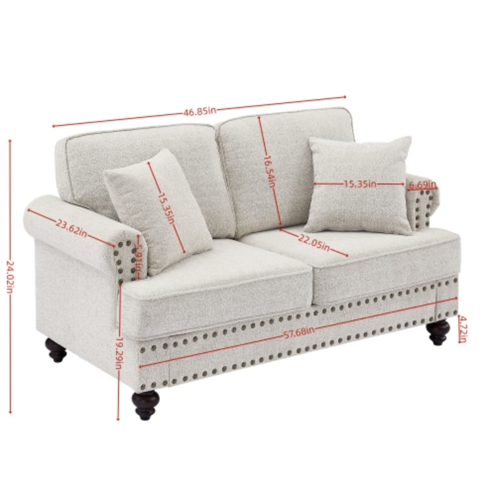 White Chenille Upholstered 2 Seater Sofa I9457