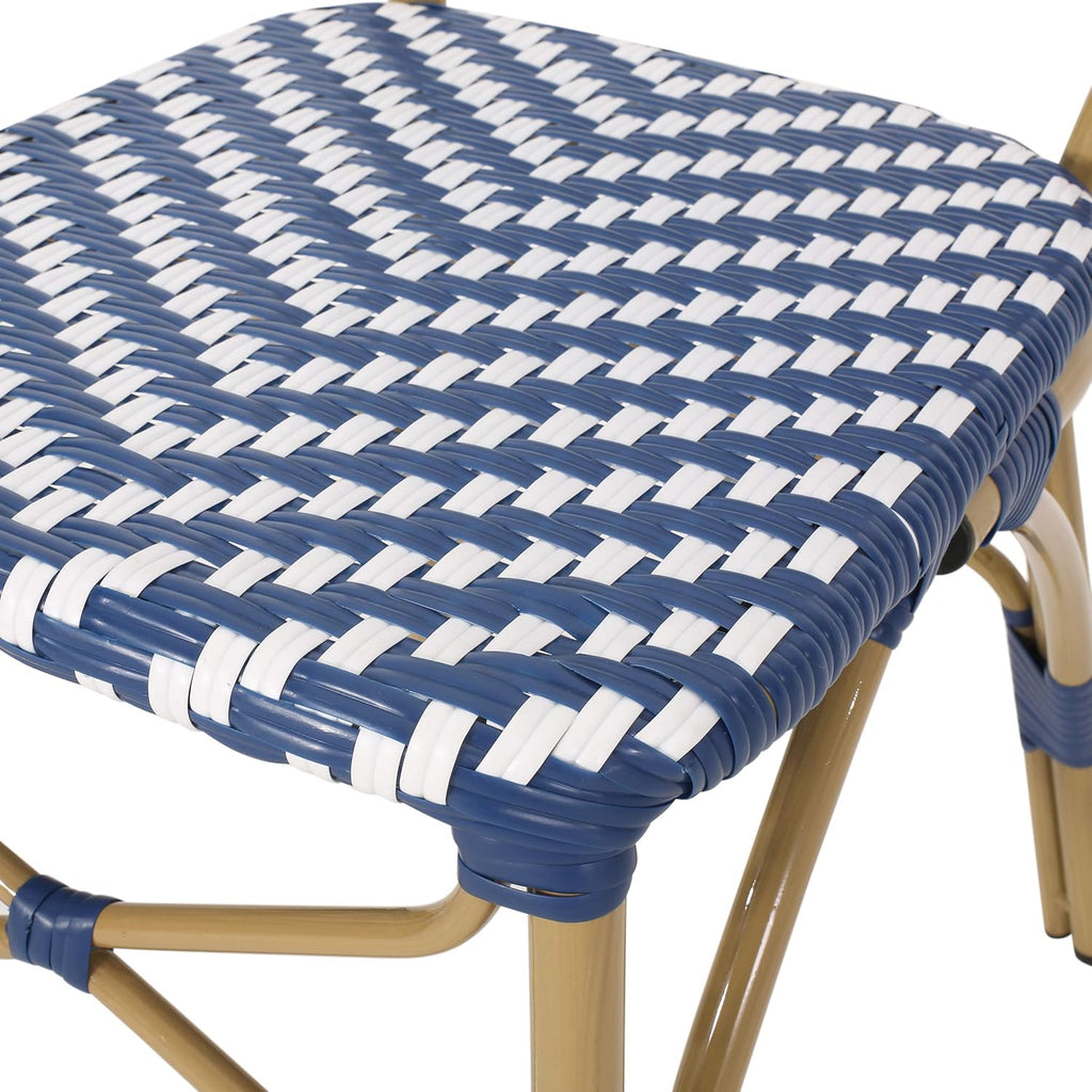 Navy Blue + White + Bamboo Finish Outdoor Bistro Chair B3031