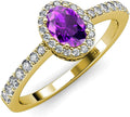 Oval Amethyst & Natural Diamond Halo Engagement Ring 14K Yellow Gold B7949