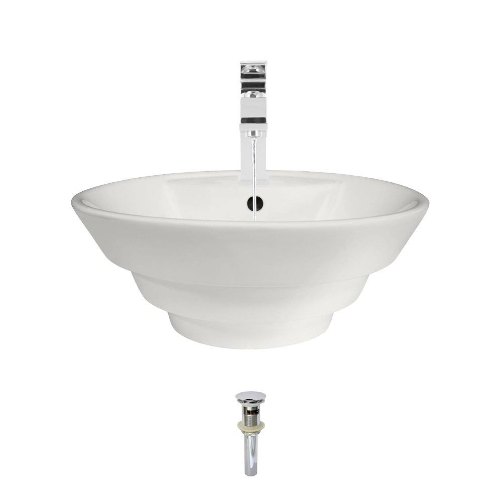 Vitreous China Circular Vessel Bathroom Sink with Faucet and Overflow B767