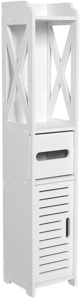 White Bathroom Floor Cabinet Storage Organizer, 31.5 x 6.1 x 5.9 inch K15760