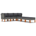 6 Piece Gray Poly Rattan Wood Legs Outdoor Sectional Sofa Set M895257
