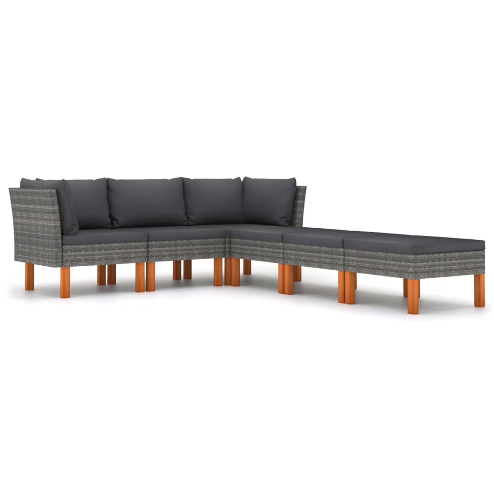 6 Piece Gray Poly Rattan Wood Legs Outdoor Sectional Sofa Set M895257