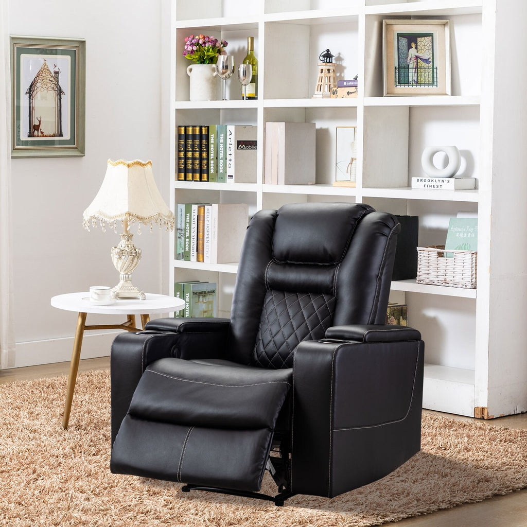 Brown Leather Home Theater Seating with USB Ports and Cup Holders E5793