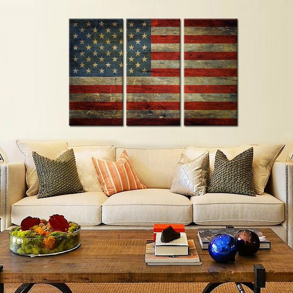 3 Panel Framed Canvas Wall Art USA Flag Print X7385