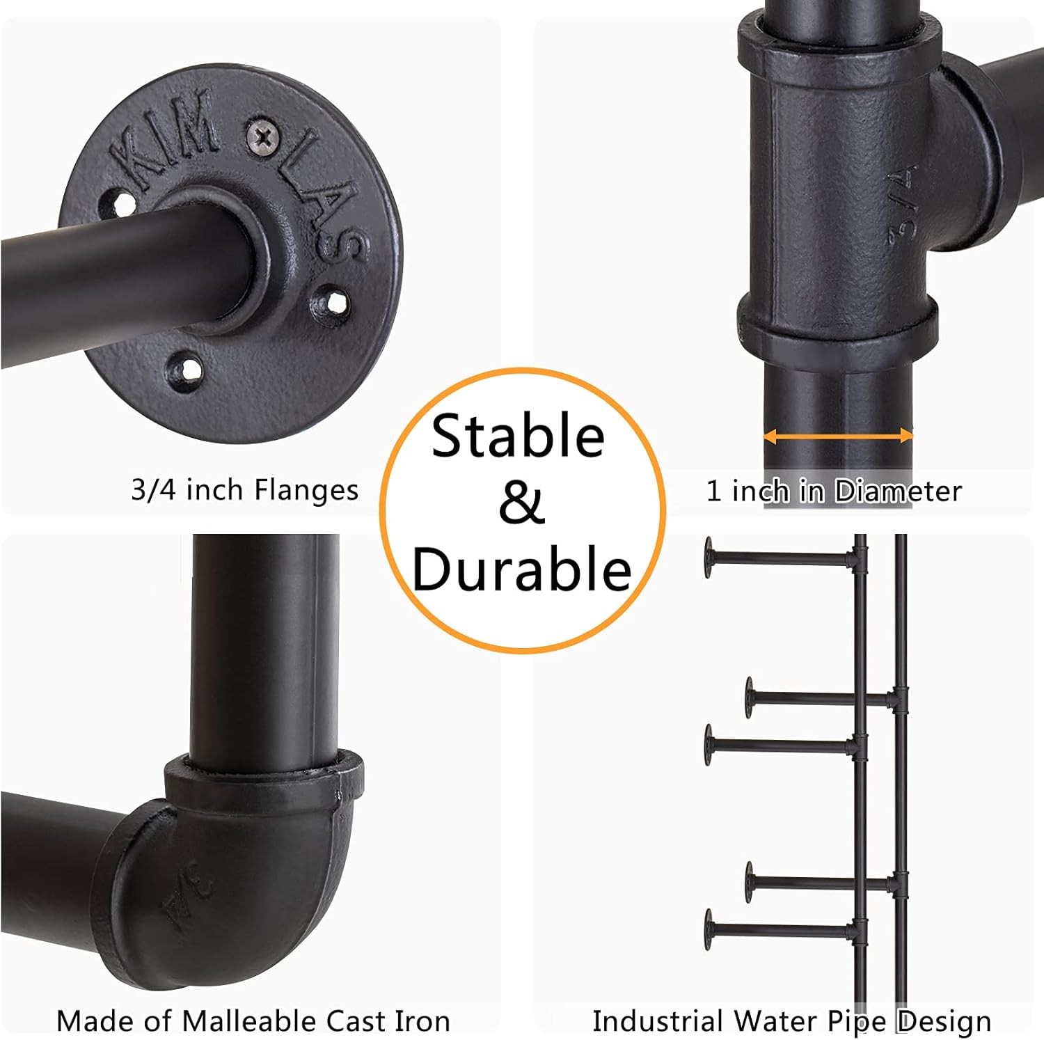 Industrial Iron Pipe Shelf Wall Mount 3 Pack of 5 Tier S1622