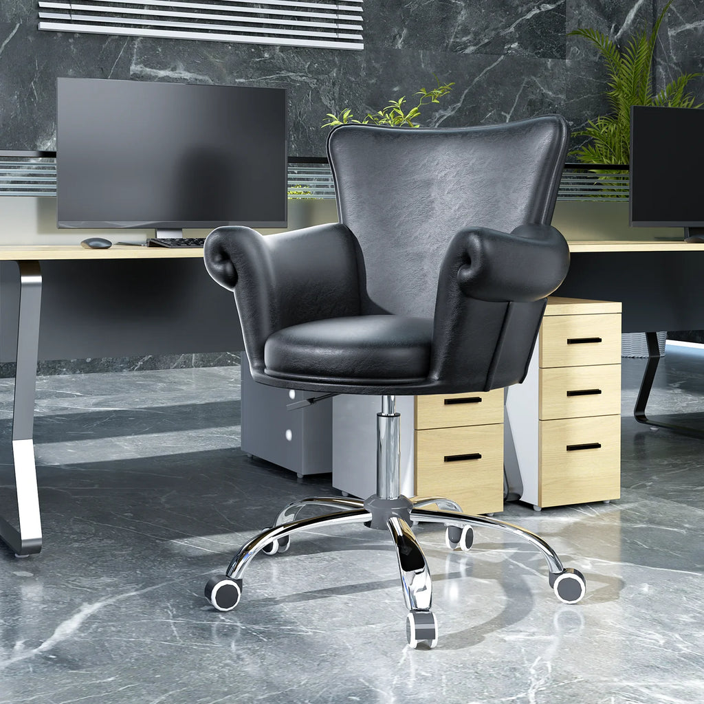 Black Upholstered Desk Chair with Wheels J449985