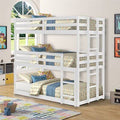 Twin Over Twin Over Twin Triple Bunk Bed with Ladder Guardrails White O361