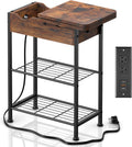 End Table with USB-C Fast Charging Station, Flip Top Storage Drawer, Double Metal Shelves I333133